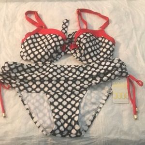 Black and White with red trim bikini set